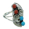 Silver Coral And Turquoise Flower Southwestern Jewelry Ring Size 4-1/2 AX82012